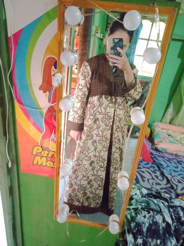 Gamis Batik Pias Daun Warna Size Standar Dan Jumbo (ada Hem-nya)