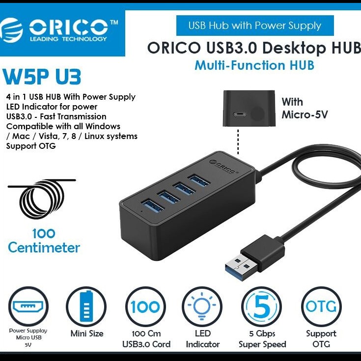 USB Hub Orico W5P-U3-100 4 Port USB 3.0 100cm