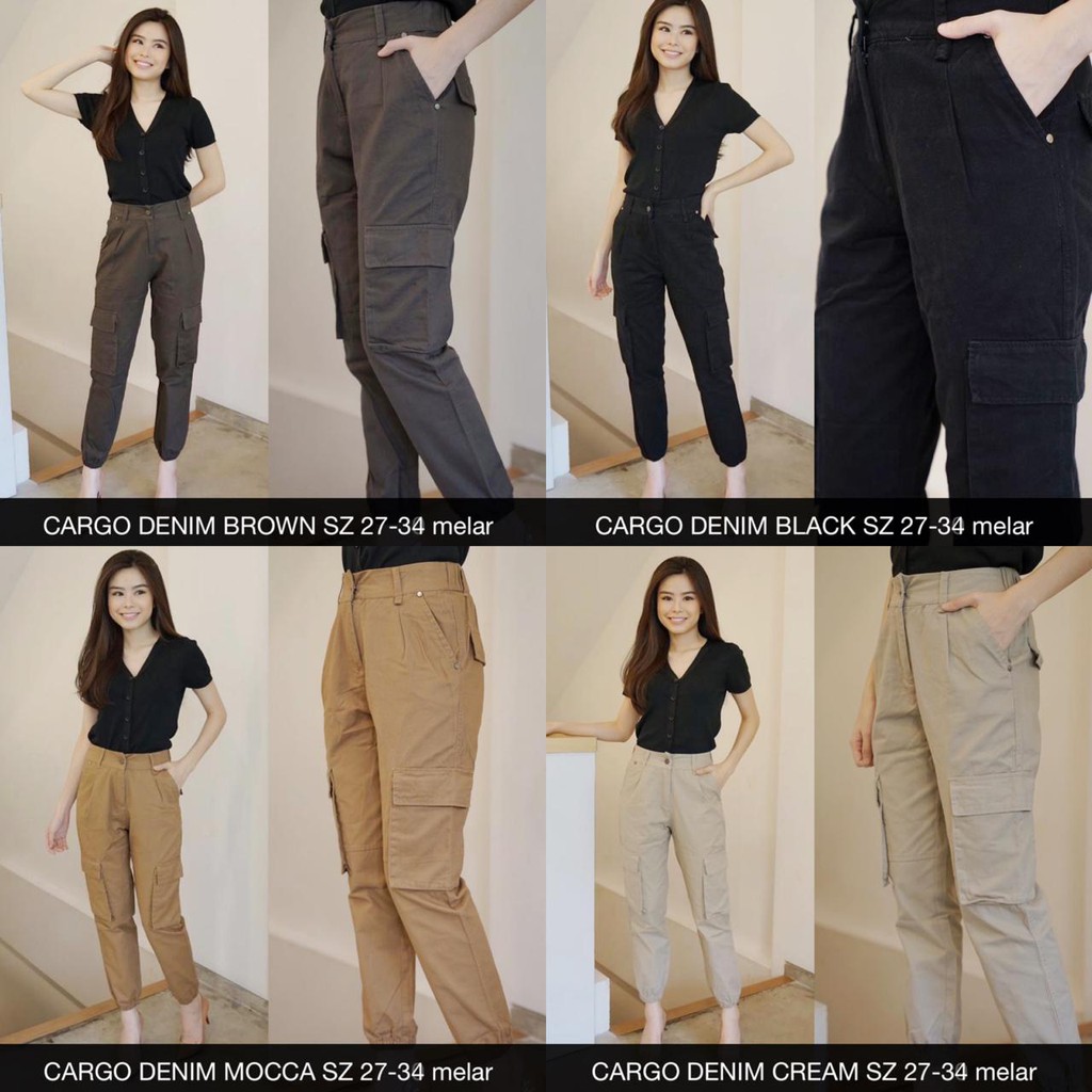  CELANA  PANJANG WANITA  CARGO  DENIM TWILL PANTS warna  mocca  