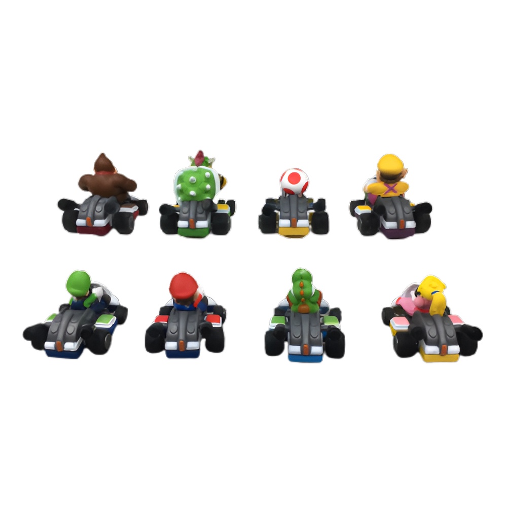 8pcs PVC Super Mario Kart Pull Back Car Princess Luigi  Bowser  Figure Kids Toys