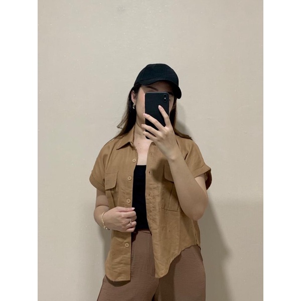 JOSHIN 04 - Atasan kemeja wanita casual pocket