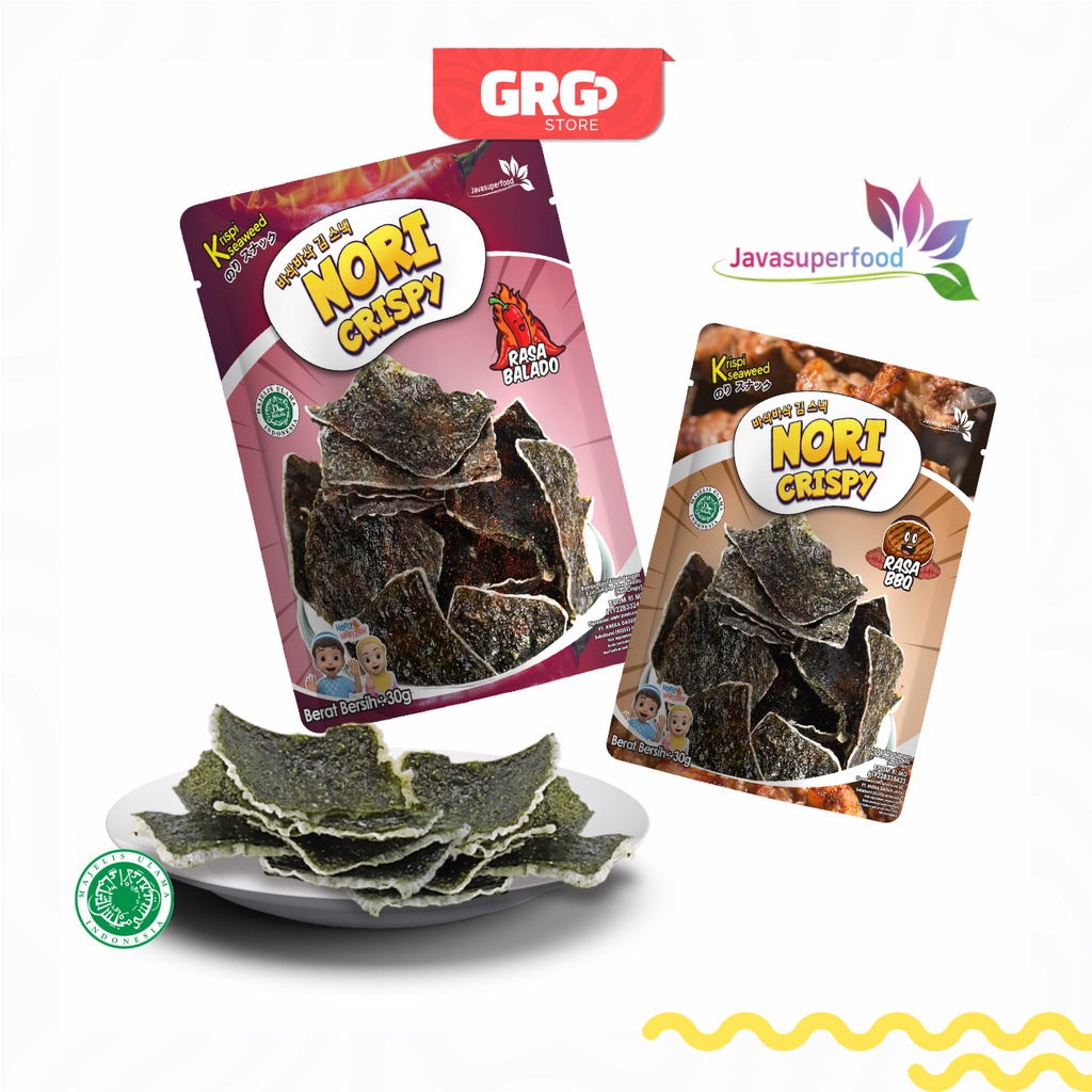 

Nori Crispy 30g BBQ & Balado Seaweed Snack Rumput Laut Panggang Halal