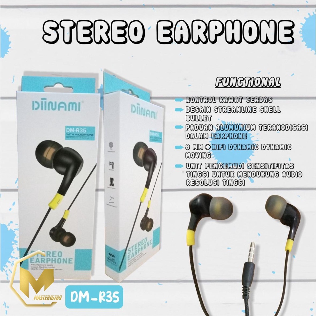 BM032 Headset EARPHONE DIINAMI R35 stereo Earphone Bass Android iPhone Original - Garansi 1 Tahun MA1836