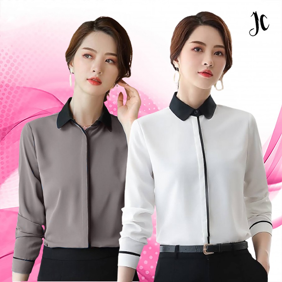 Kemeja Wanita Gaya Korea Lengan Panjang Sherinna - JCCollections