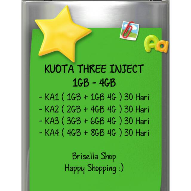 KUOTA THREE INJECT 1GB - 4GB AKTIF 30 HARI
