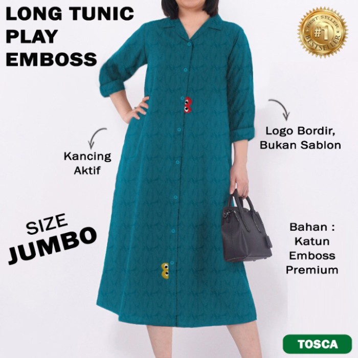 Tunik Baju Atasan PLAY Muslim Motif Lucu tosca XL G4Q1 Casual Modis Terlaris Termurah Trendy Simple 