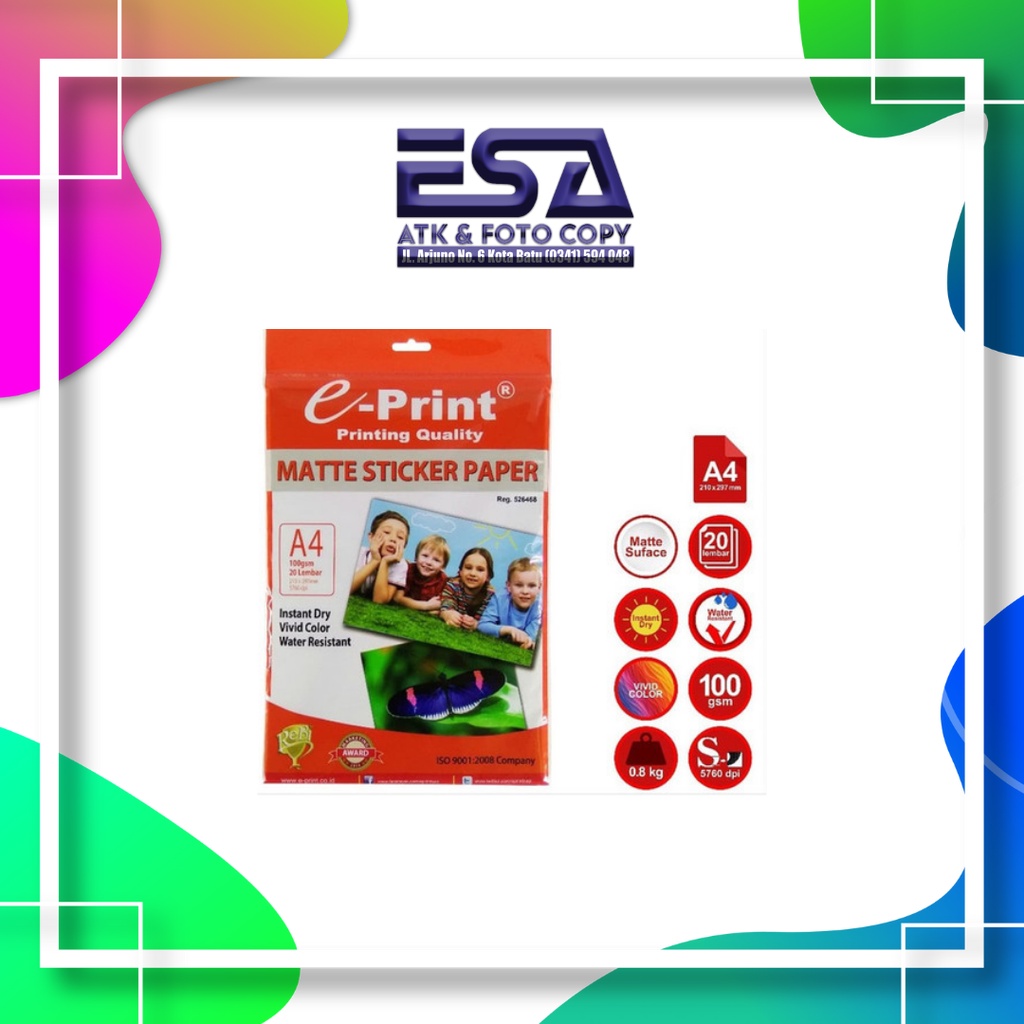

Kertas Sticker Matte Eprint A4 100Gsm Isi 20 Lembar