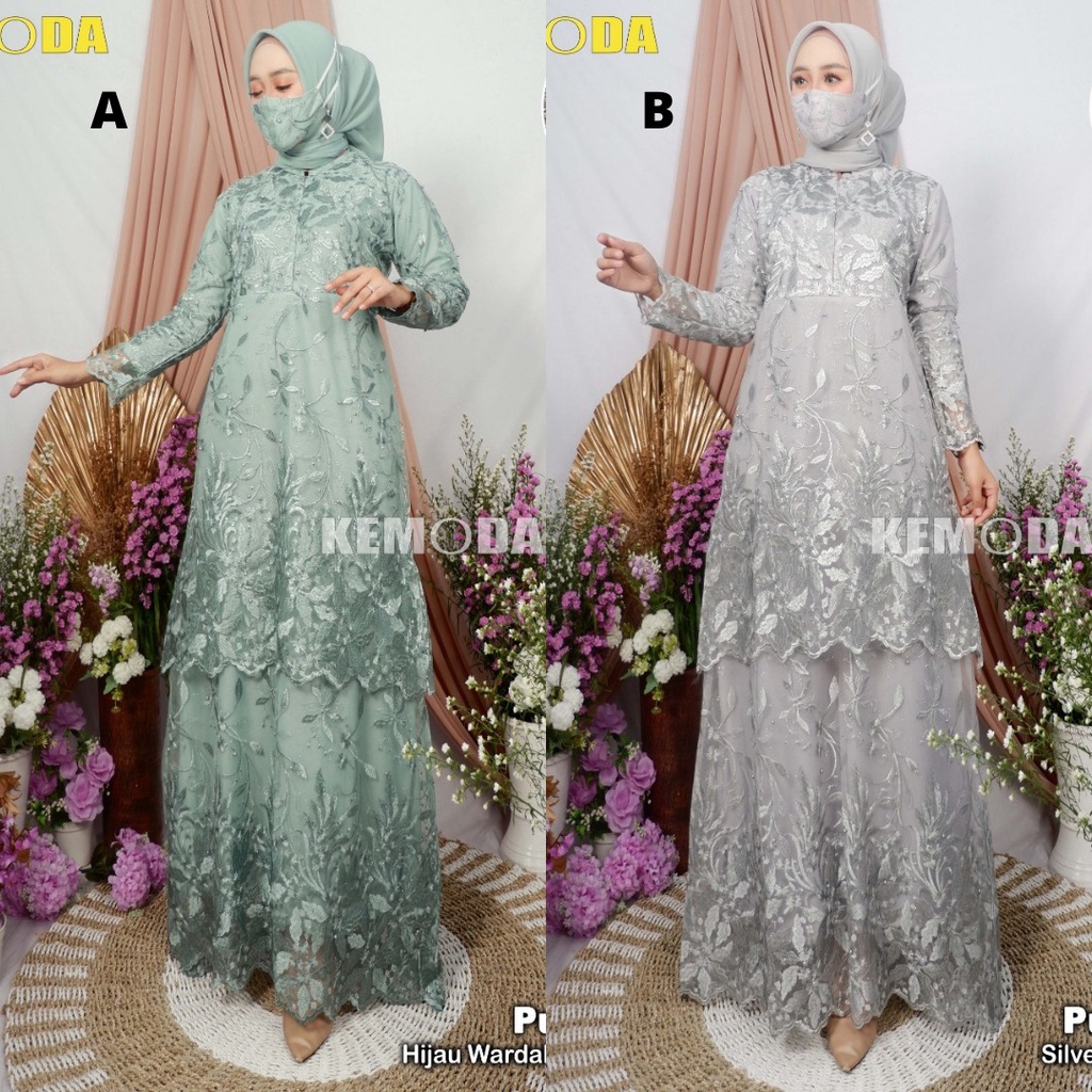 Kebaya Modern Gamis Wanita Tingkat Tulle Aneka Warna