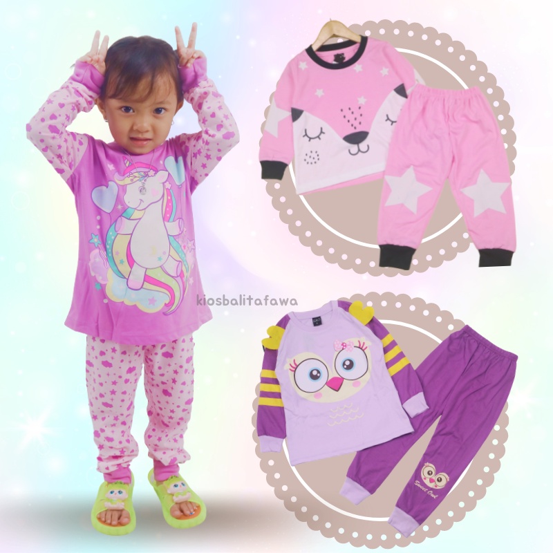 Piyama Za-ra Kids Size 1-3 Tahun / EXPORT Quality Baju Tidur Lengan Celana Panjang Karakter Kaos