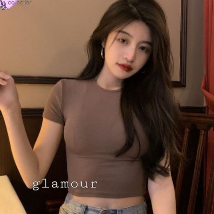 NEW Glamour - kaos Crop Top Polos Kaos Wanita Crop Tee Press Body (S,M,L)