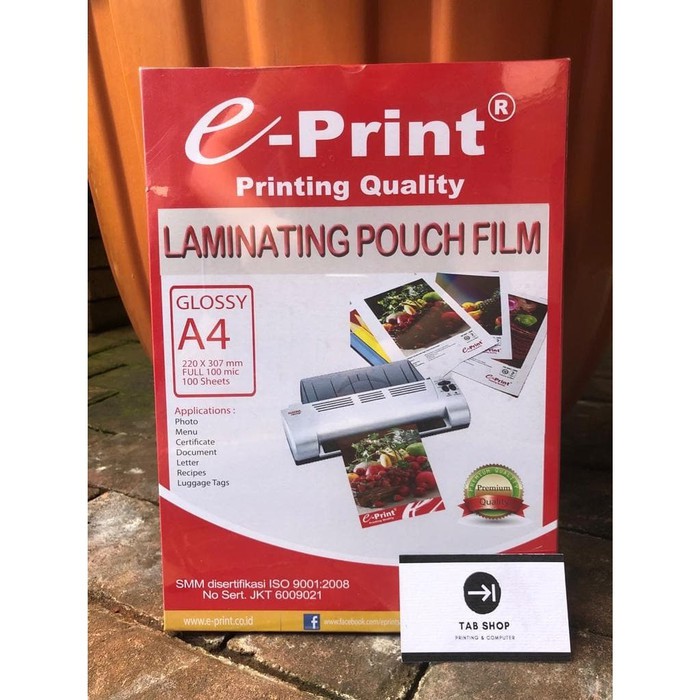 

TAB SHOP - EPRINT LAMINATING POUCH 100MIC A4 100 SHEETS - E-PRINT LAMINASI PANAS A4 100 MIC 100