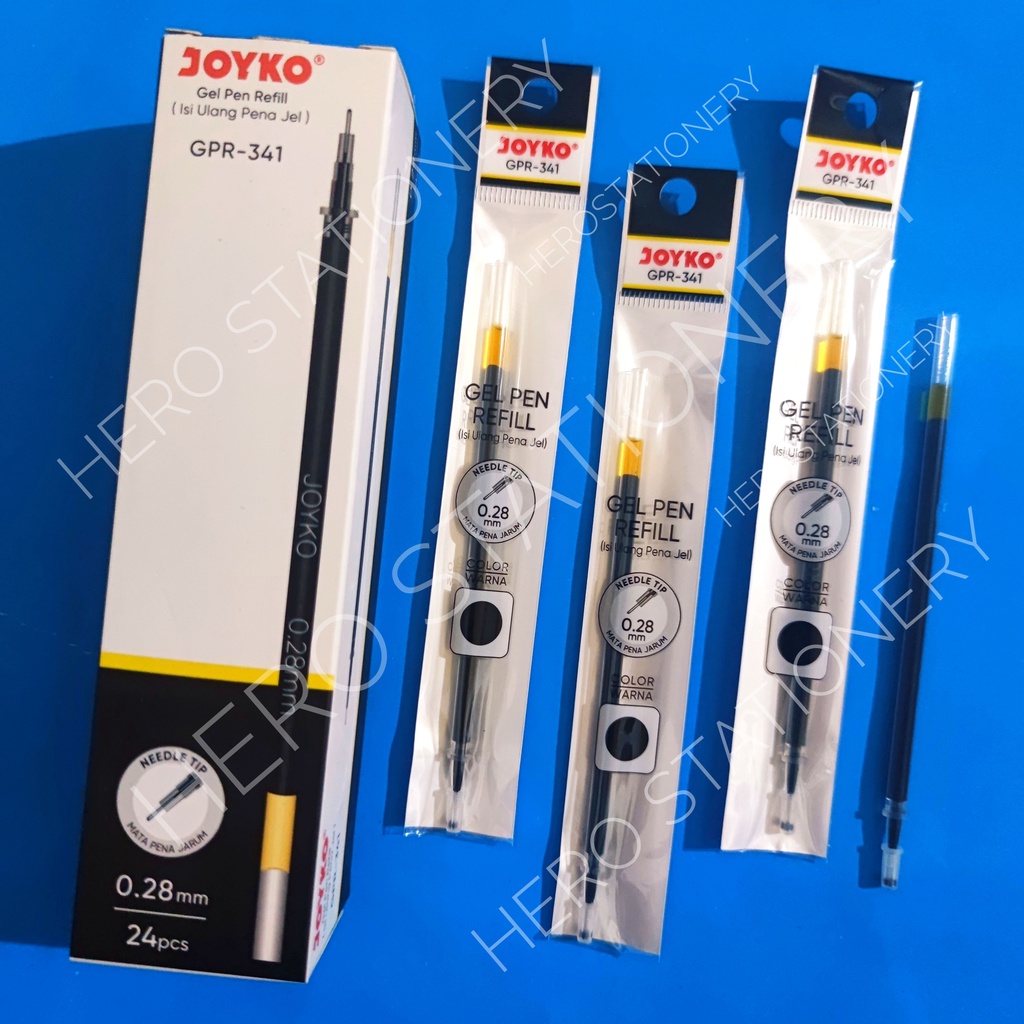 

Refill pen gel mata lancip needle point joyko 0.28 mm tinta hitam GPR-341 . 24 unit