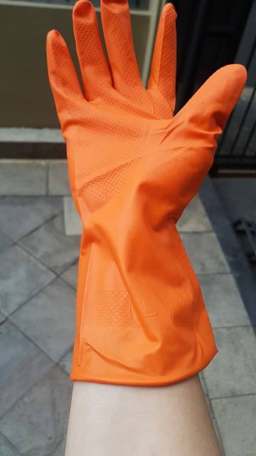 SARUNG TANGAN KARET LATEX ORANGE KENMASTER 1 PASANG TEBAL CUCI PIRING