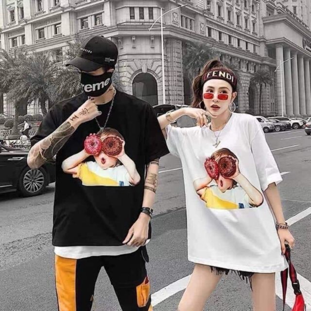 MYSTIQUE.ID-BAJU KAOS COUPLE DONUTS  T-SHIRT LUCU DAN AESTHETIC