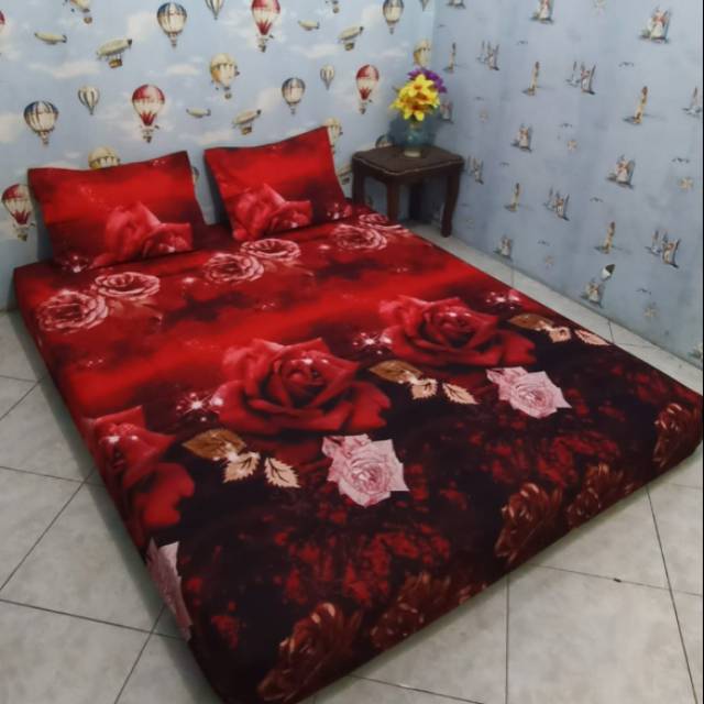 Sprei bunga merah, sprei katun ukuran 180*200