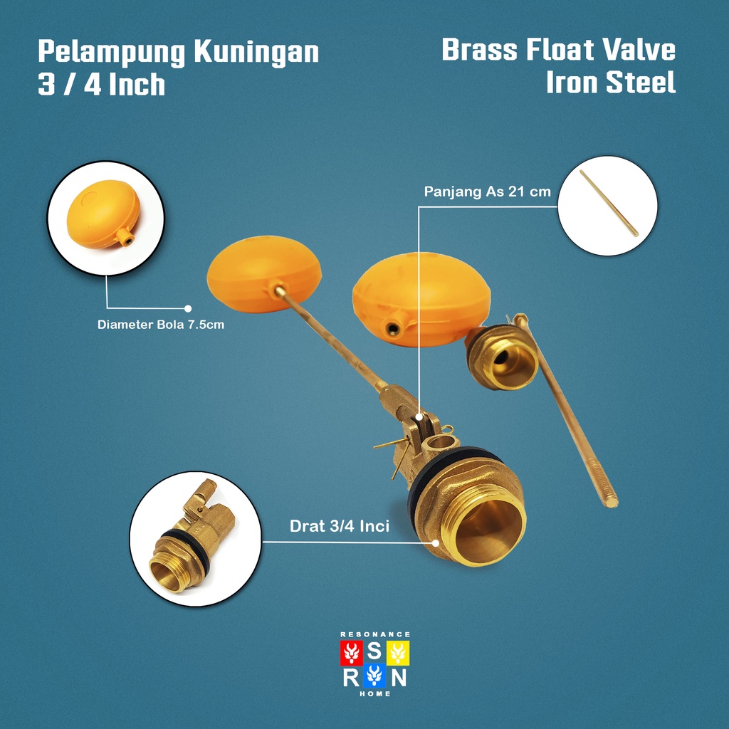 Pelampung Bola Tangki Air 3/4 Inci Kuningan l Floating Valve Toren Otomatis Resonance Home