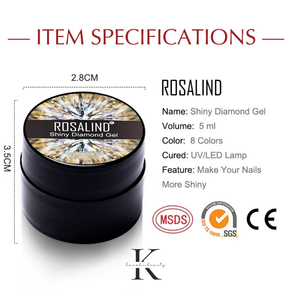 ROSALIND SHINY DIAMOND GEL 5ml / Kutek gel nail polish UV LED glitter painting pot / nail art kuteks