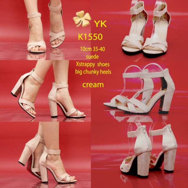 Osshoes 1550 heels 10cm chunky heels strappy hak gemuk big heels sepatu wanita import