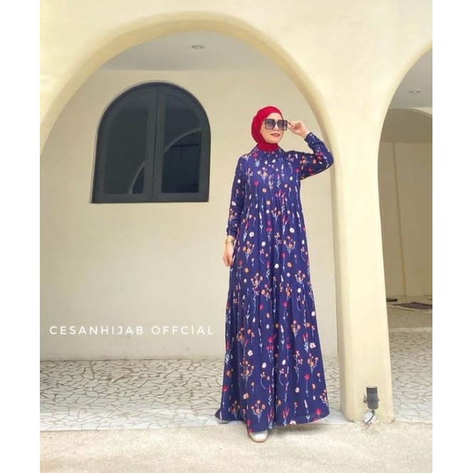 NAMIRA DRESS NAVY BUNGA CESANHIJAB CESAN HIJAB OFFICIAL ORIGINAL