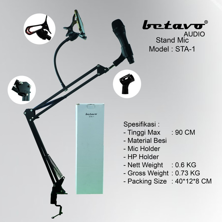 STAND MIC RECORDING LIVE STUDIO BETAVO STA 01 MICROPHONE PODCAST STA 1