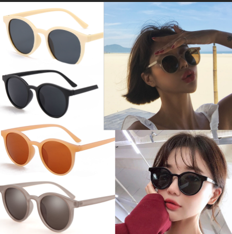 Kacamata Luar Ruangan Pasangan Korean Fashion Round Eye Cat Black Glass Women/Men Sunglasses