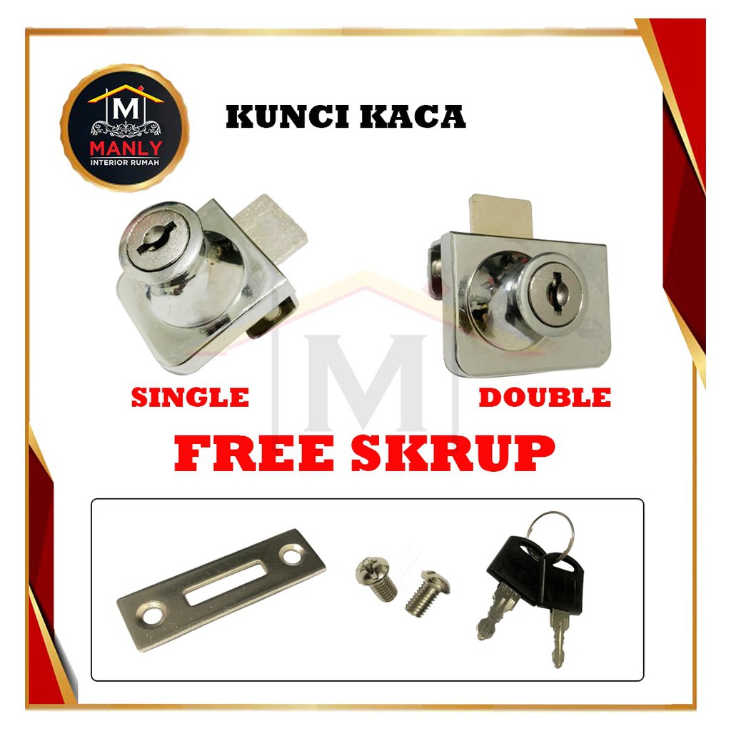 Kunci Lemari Kaca Singel &amp; Double Glass Cabinet Lock Kunci Pintu Kaca Showcase Lock