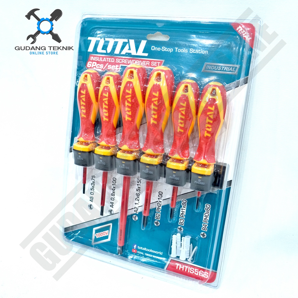 Obeng Plus Minus LISTRIK SET 6Pcs TOTAL THTIS566 / Insulated Screwdriver Anti Listrik 6 Pcs SET TOTAL