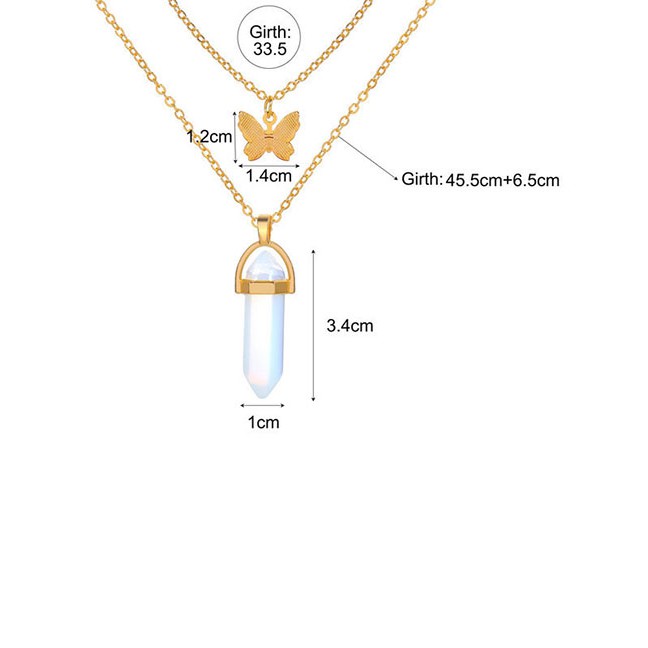 LRC Kalung Fashion Alloy Crystal Stone Butterfly Pendant Alloy Multilayer Necklace K97145