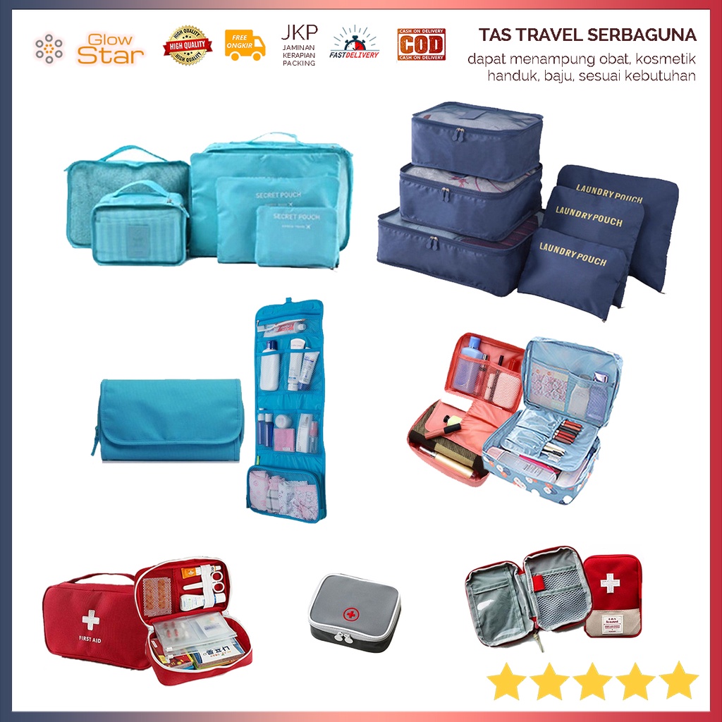 Tas Travel Bag / Set / P3K , Tas Mini Obat, Bag Organizer Barang 6 Set, Tas Obat Besar, Tas Kosmetik