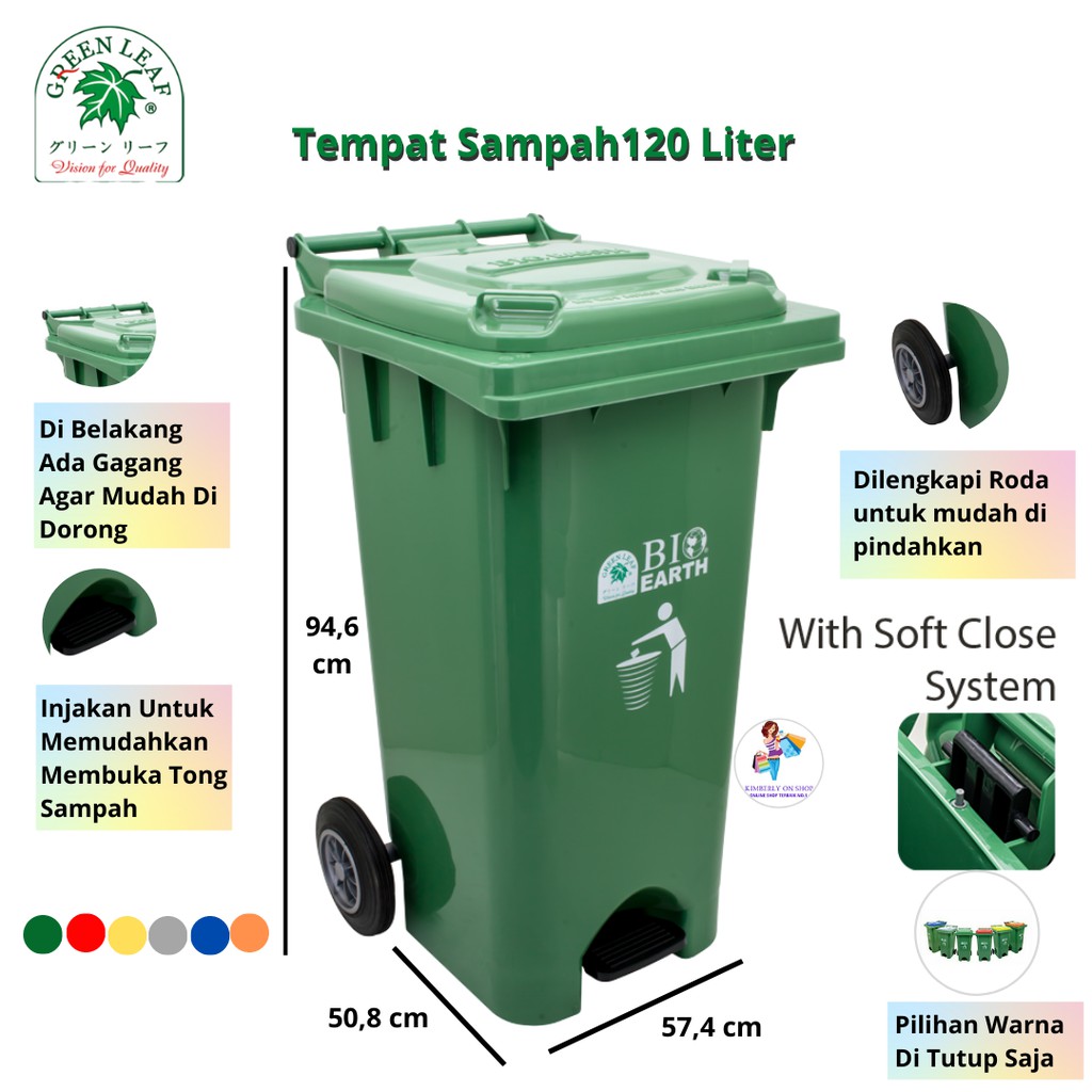 Tempat Sampah Injak 2102 Roda 120 Liter Tutup Soft Close Green Leaf