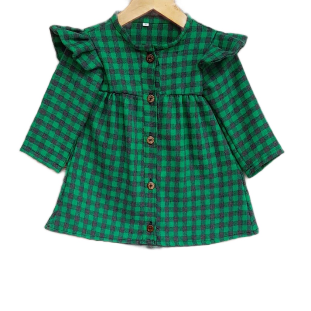 Promo-Dress Afrin Anak Perempuan Terbaru Dress Kancing Kemaja Lengan Panjang Model Flanel Anak Perempuan 1-5 Tahun