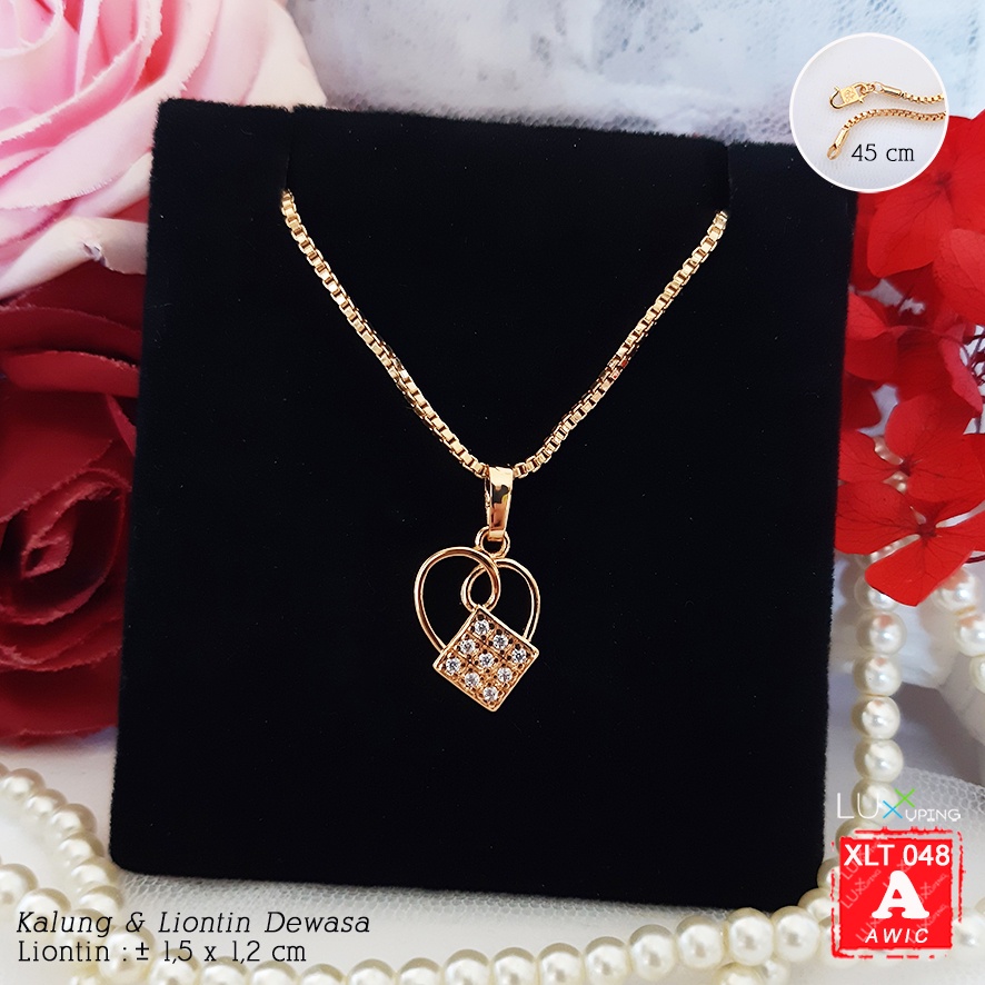 XLT 048  Kalung Set Liontin Permata Zirkon Perhiasan Lapis Emas Awet Tidak Mudah Luntur Liontin Xuping Dewasa Model Kupu Mahkota Crown Luxx Xuping