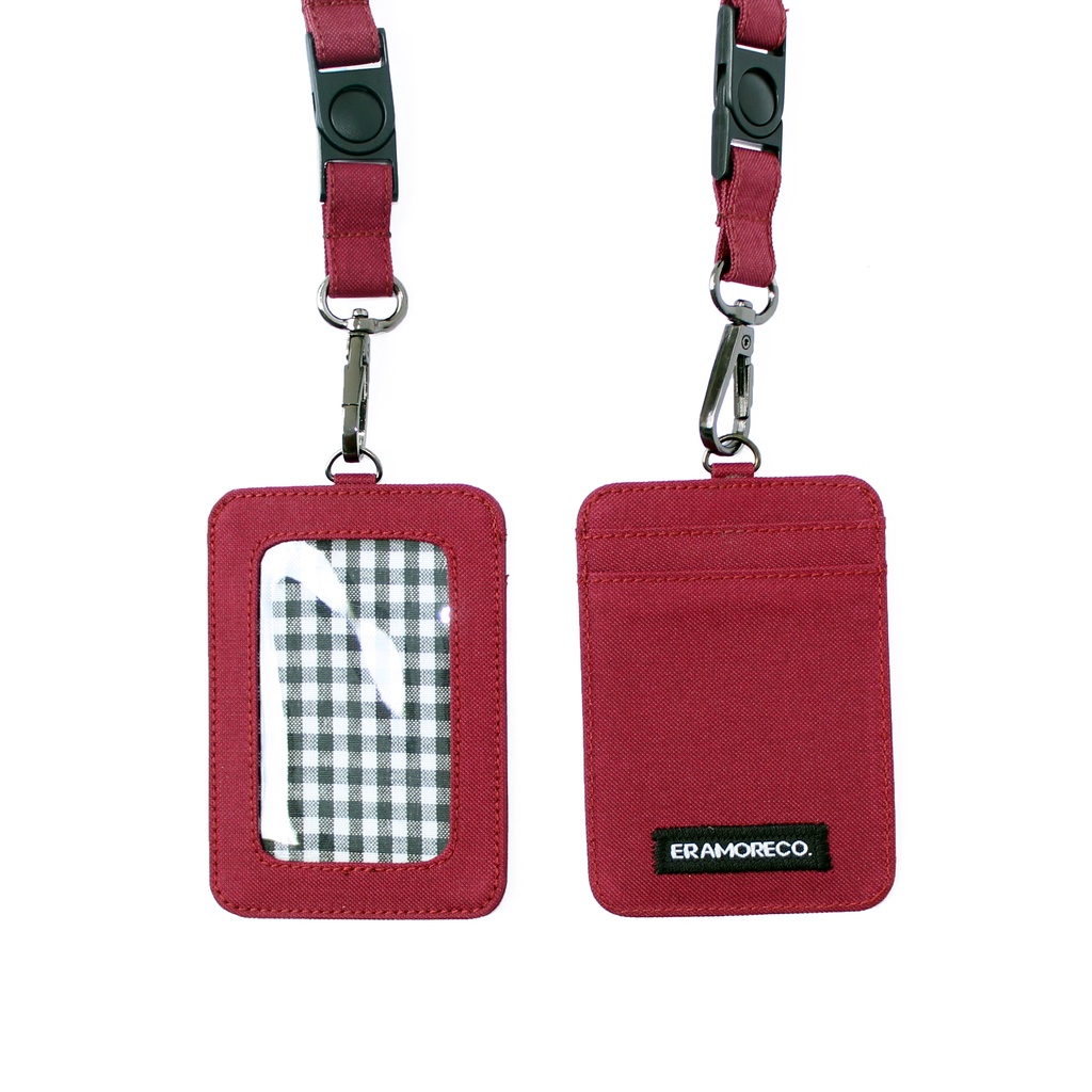 EMID98 name tag gantungan dompet ID card holder tali lanyard kartu marun