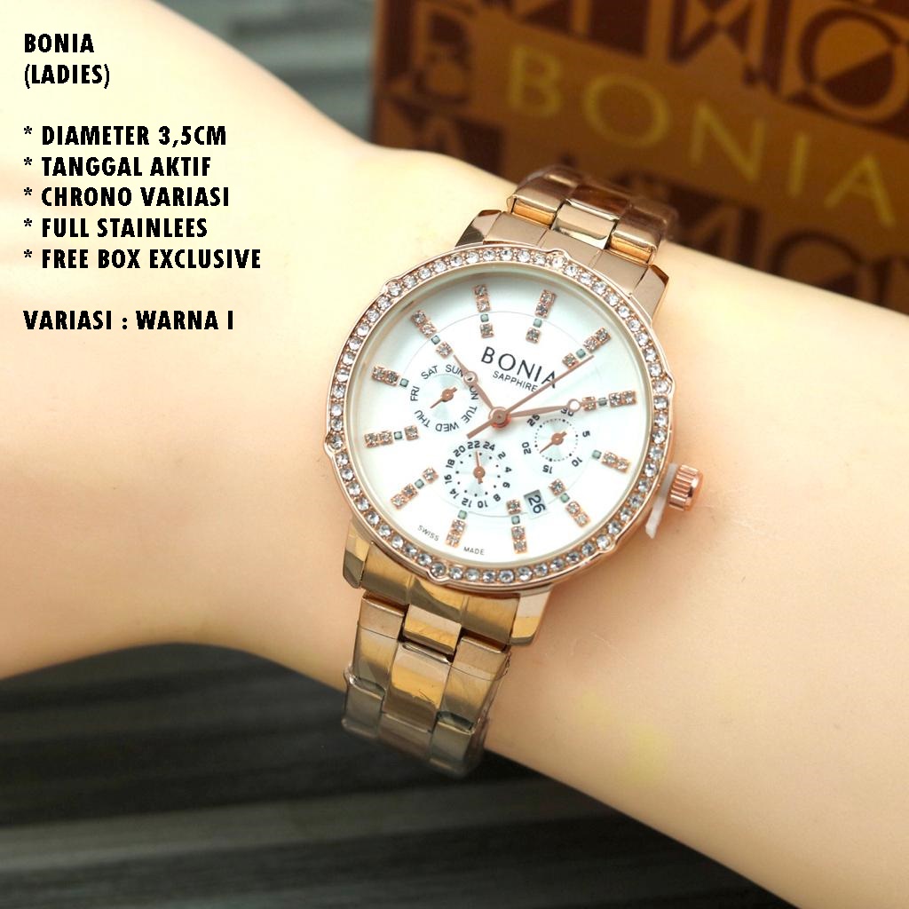 (BISA COD) JAM TANGAN WANITA FASHION RANTAI BODY BULAT TANGGAL AKTIF CHRONO OFF