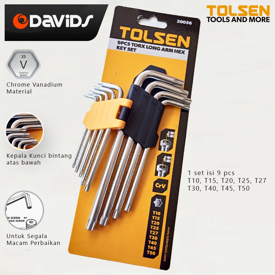 Kunci L Set Bintang Panjang T40 T50 Konci 9 Pcs Long Torx Key Tolsen