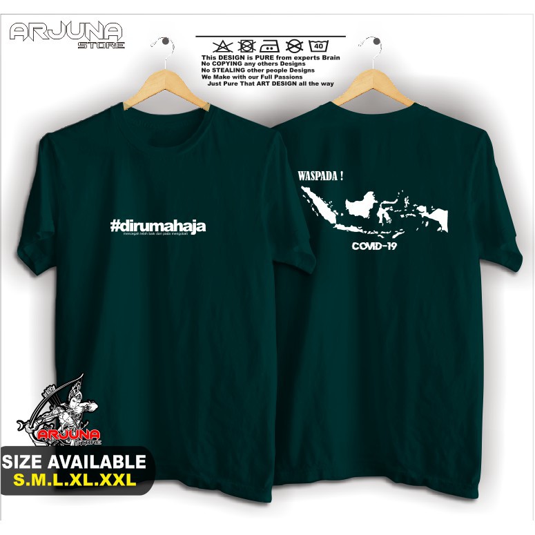 BAJU / KAOS #dirumahaja WASPADA COVID CORONA VIRUS  19 KAOS KEMENKES RI KAOS RELAWAN INDONESIA  -