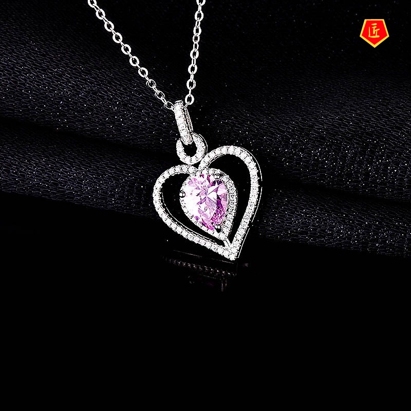 [Ready Stock]Yellow Diamond Love Heart Pendant Colored Gems Necklace Simple Fashion