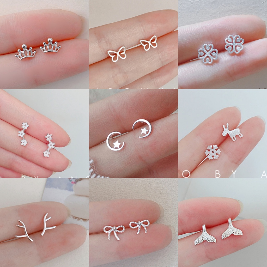 Anting Stud Desain Bunga Kupu-Kupu Mini Bahan 925 Silver Untuk Wanita