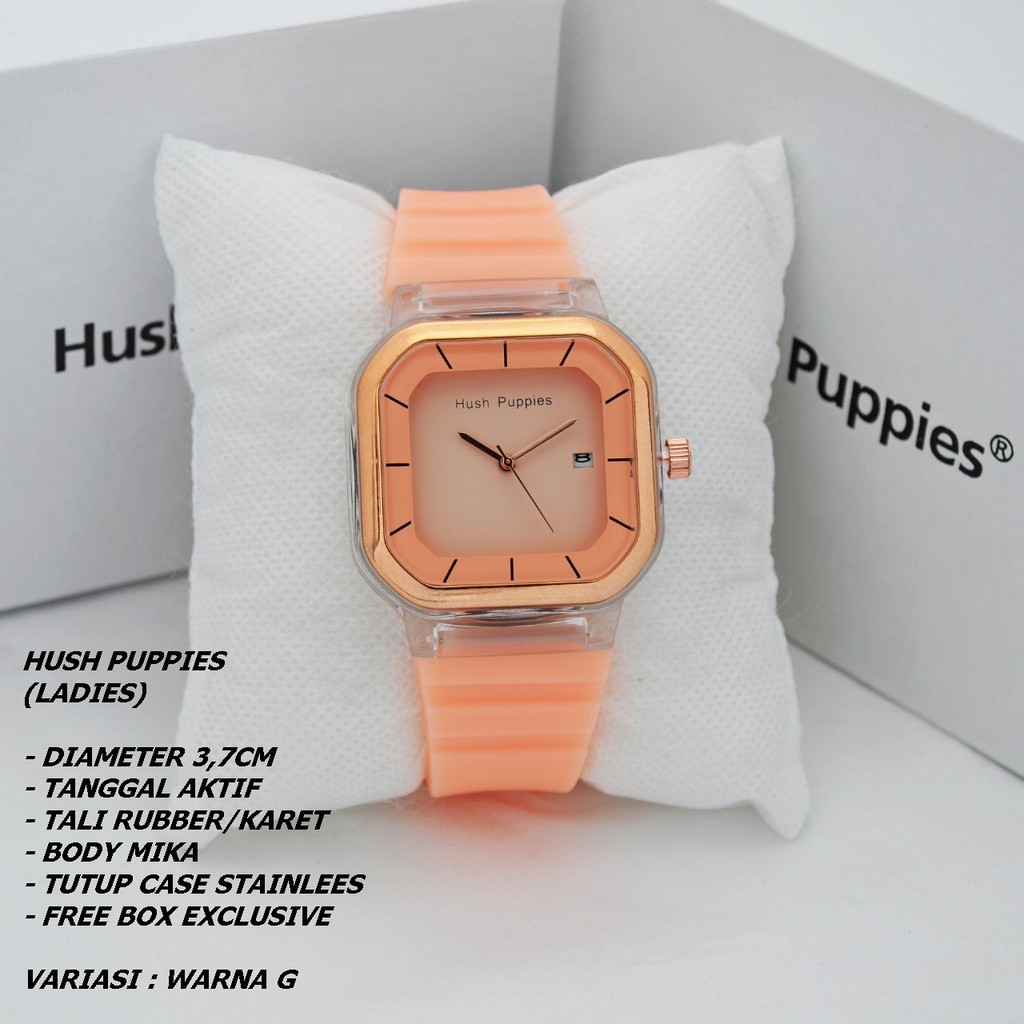 JAM TANGAN WANITA HUSH PUPPIES TALI RUBBER BODY SEGI TANGGAL AKTIF