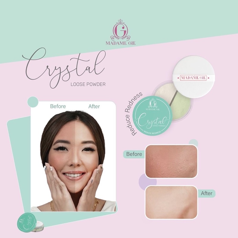 MADAME GIE Crystal Loose Powder Indonesia / Bedak Tabur Primer BB Foundation Lipstick Eyeshadow Blush On Eyeliner Eyebrow Mascara Lipstick Lip Matte Gloss Balm Kutek / Facial Wash Toner Essence Serum Sunscreen Moisturizer Cream Mask Masker / Lipill Paket