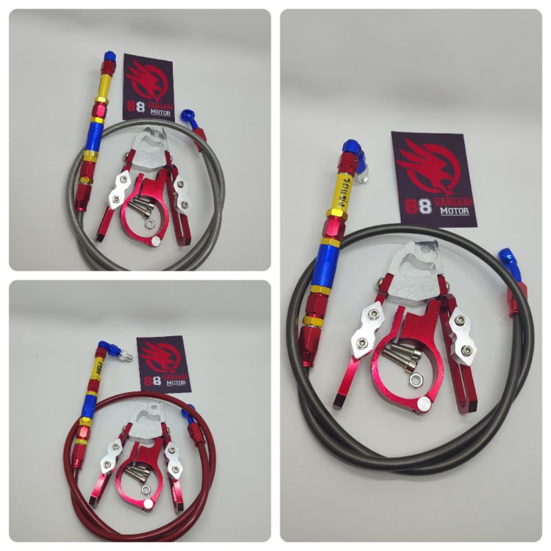 Selang Rem Depan 95CM PSI Variasi dan Kleman V Selang Rem Depan Full CNC Merah
