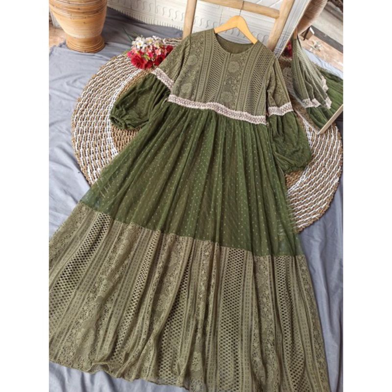 MAUDY GAMIS WARNA ARMY / GAMIS WANITA TERBARU / BRIDESMAID / GAMIS KONDANGAN / GAMIS BUSUI / BAJU KO