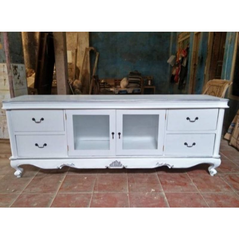 Pesanan - Bufet Meja Tv Minimalis Jati Jepara - Lemari Hias Ukir Warna Putih Duco