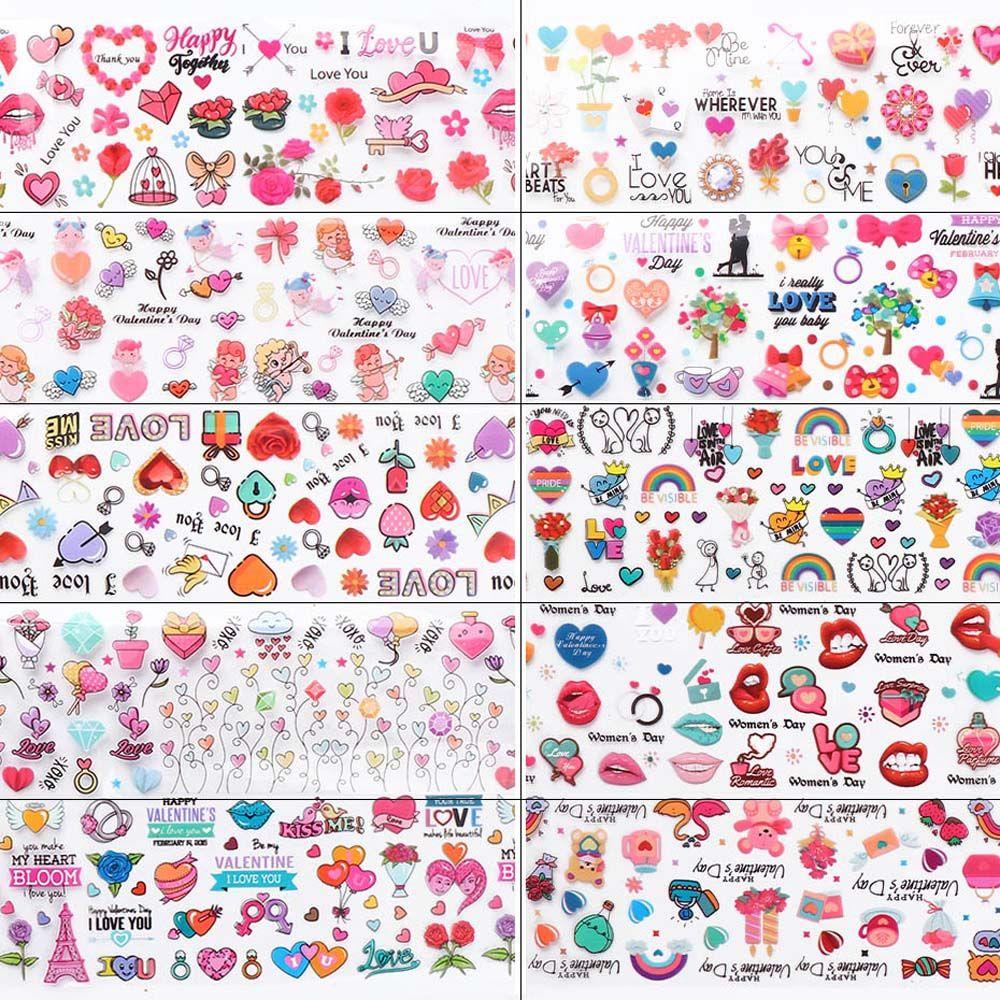 AUGUSTINA Agustina Valentine Stiker Kuku Fashion 10 Pcs Bibir Manicure Nail Art Dekorasi Transfer Paper Decals Hologram Kuku Stiker