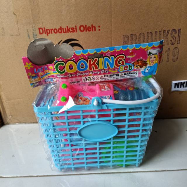 WJS222 mainan dapur set plus keranjang bentuk kotak / mainan keranjang dapur cooking set