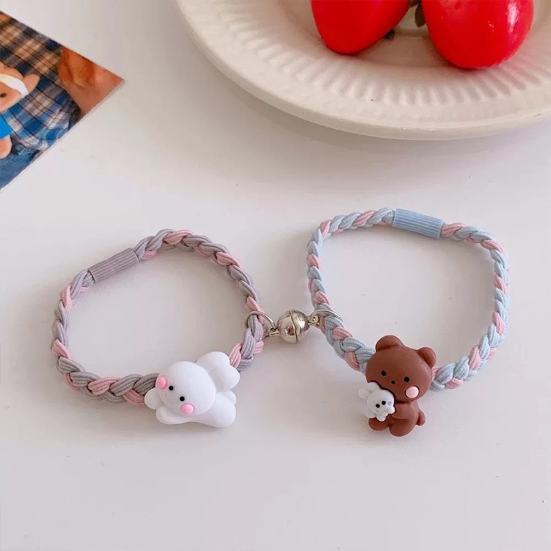 Prettygood2Pc fashion Beruang dan Kelinci Kombinasi Lucu Gelang Magnetik Pasangan Pacar Hadiah Ulang Tahun - GOOD