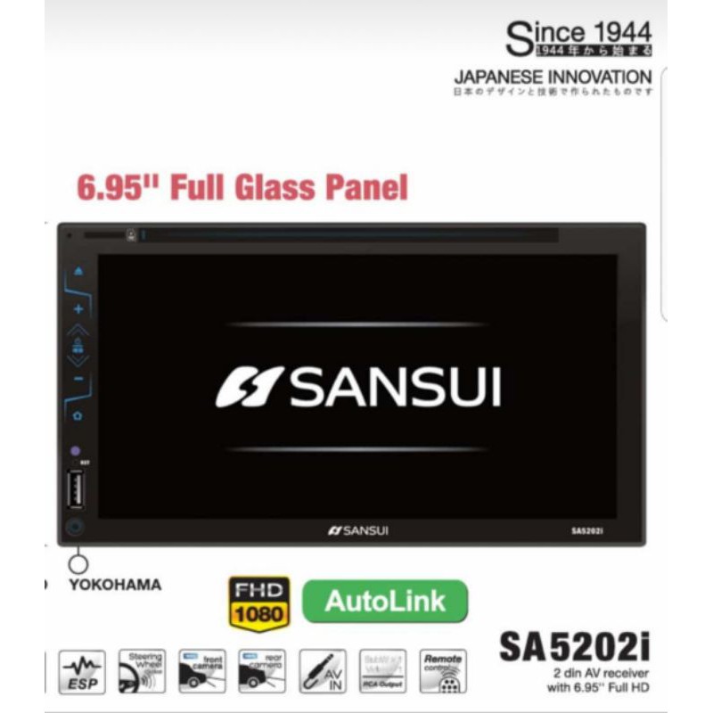 Head Unit Double Din DVD USB Sansui 5202 Full Glass