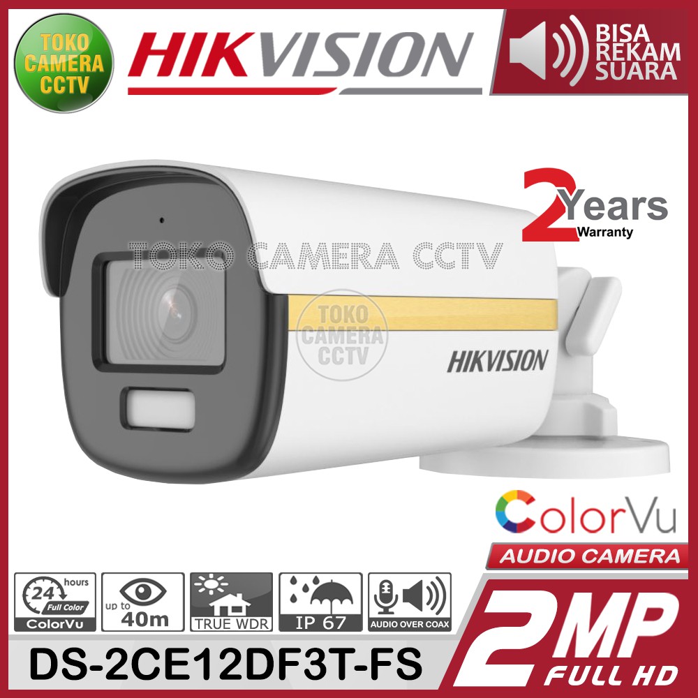 KAMERA CCTV HIKVISION 2MP COLORVU DS-2CE12DF3T-FS AUDIO