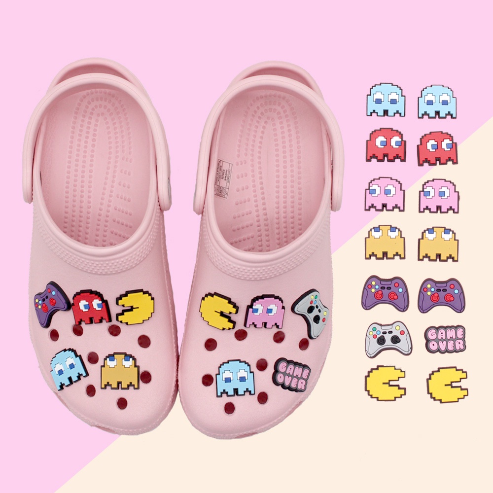 Pac-man Jibbitz Lubang Sepatu Crocs Pin Tema permainan kartun shoe charms sandal Accessories DIY Dapat Dilepas decorate Untuk Hadiah anak-anak