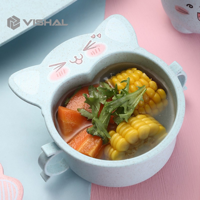 VISHAL Tempat Makan Set + Gelas + Mangkok / Tempat Sendok Garpu&amp;Amp Sumpit Piring Makan Anak Kartun